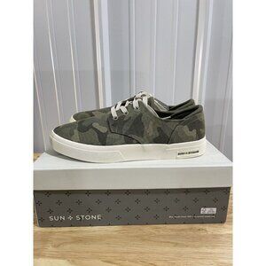 Sun + Stone Men's Camo Canvas Low-Top Sneakers in Olive Green